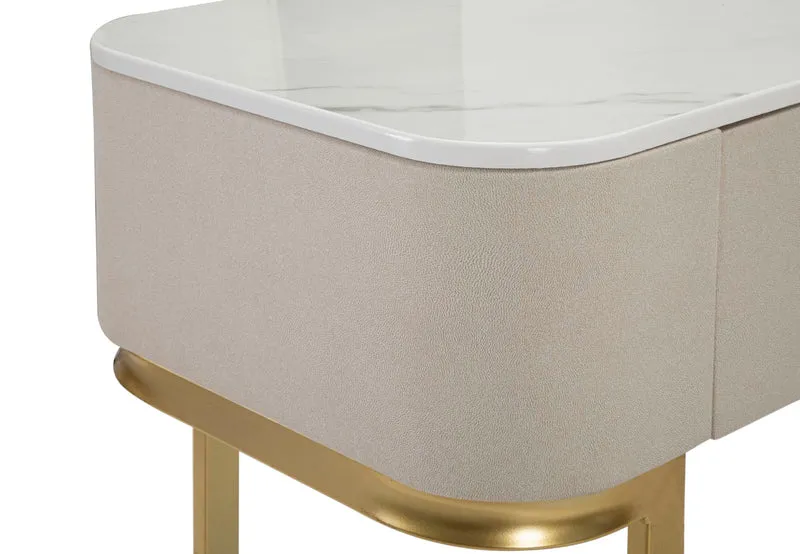 Console 3 Cassetti in Tessuto con Piano Effetto Marmo e Dettagli Oro - BEAUTY