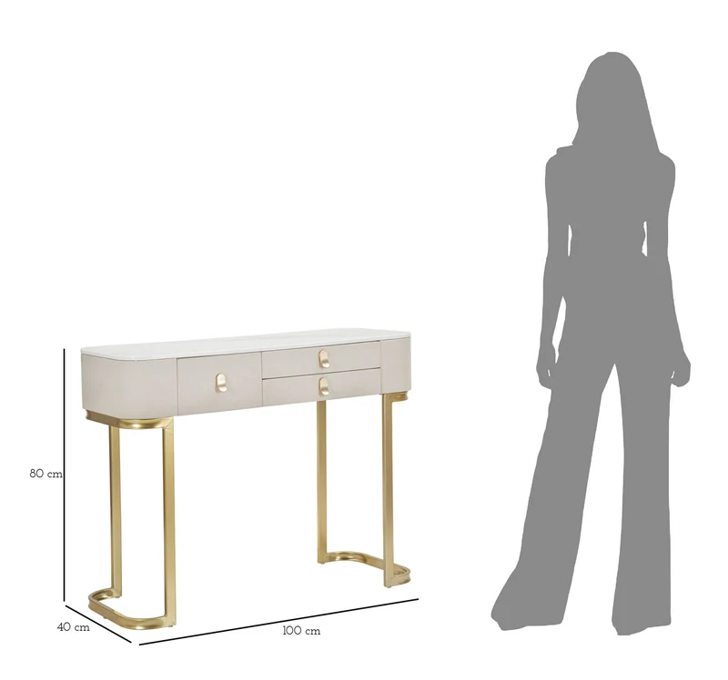 Console 3 Cassetti in Tessuto con Piano Effetto Marmo e Dettagli Oro - BEAUTY