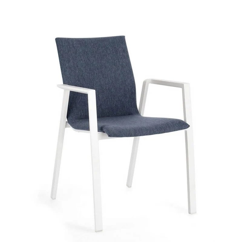 Set di 4 Sedie da Esterno con Braccioli in Alluminio e Tessuto Bianco Denim - CLASSICAL