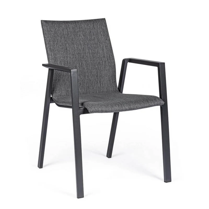Set di 4 Sedie da Esterno con Braccioli in Alluminio e Tessuto Antracite Grigio Scuro - CLASSICAL