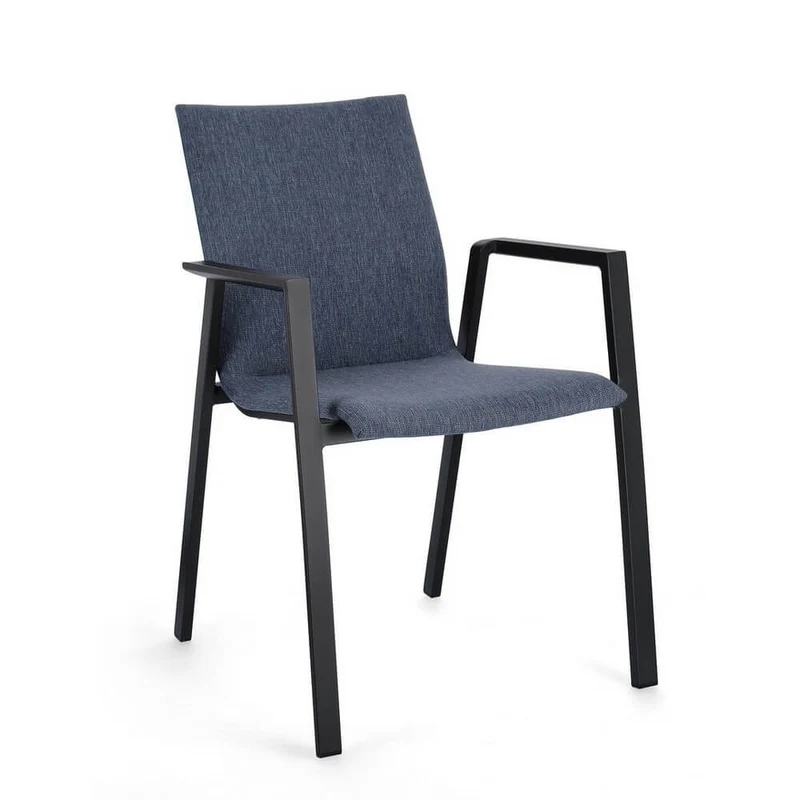 Set di 4 Sedie da Esterno con Braccioli in Alluminio e Tessuto Antracite Denim - CLASSICAL