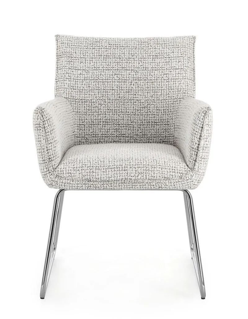 Set di 2 Sedie con Braccioli in Tessuto Tweed e Gambe in Acciaio - EVELYN