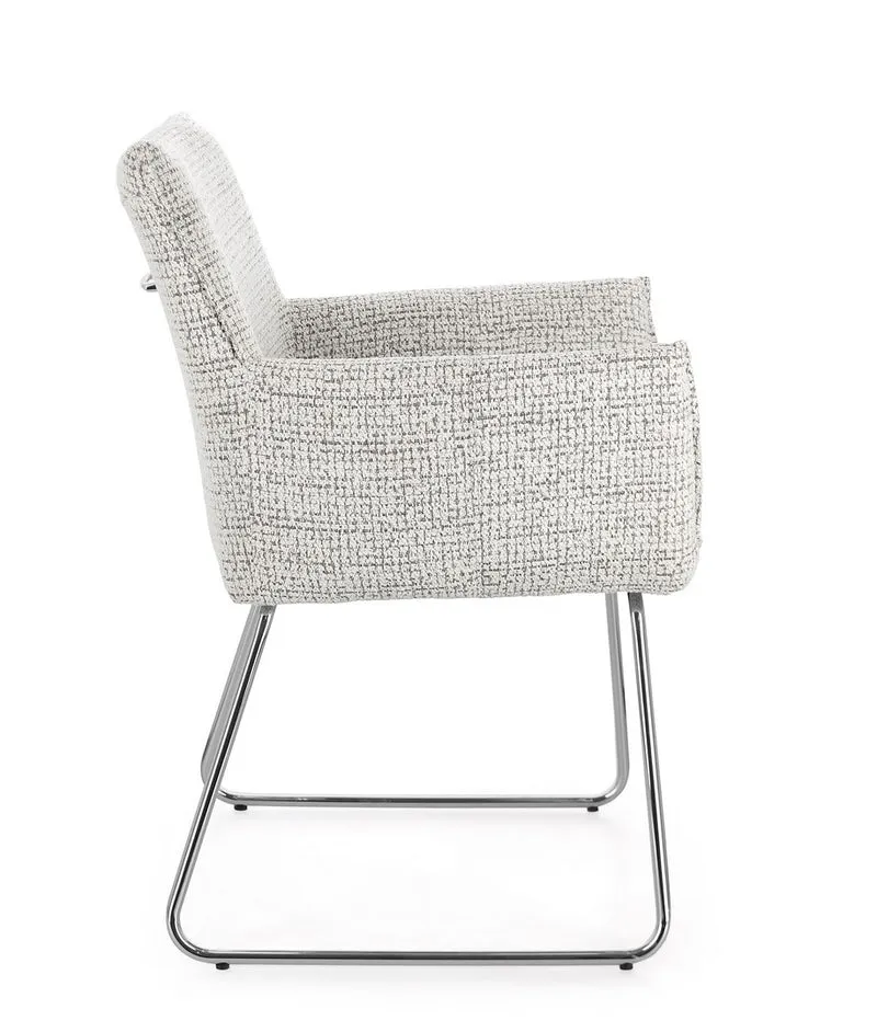 Set di 2 Sedie con Braccioli in Tessuto Tweed e Gambe in Acciaio - EVELYN