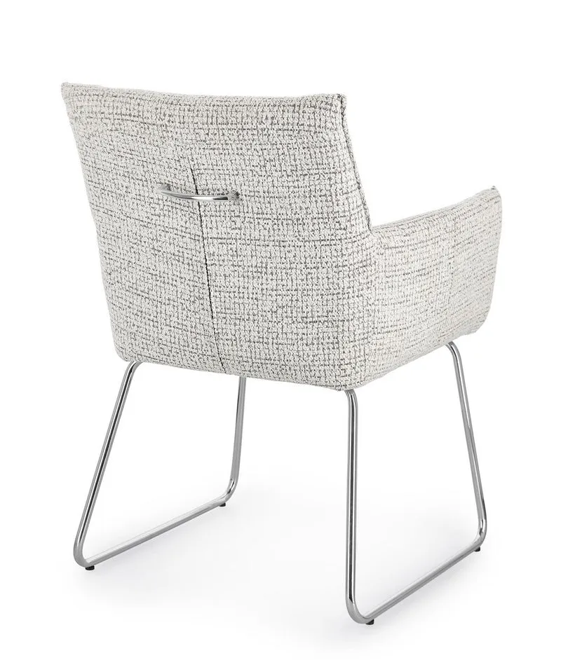 Set di 2 Sedie con Braccioli in Tessuto Tweed e Gambe in Acciaio - EVELYN