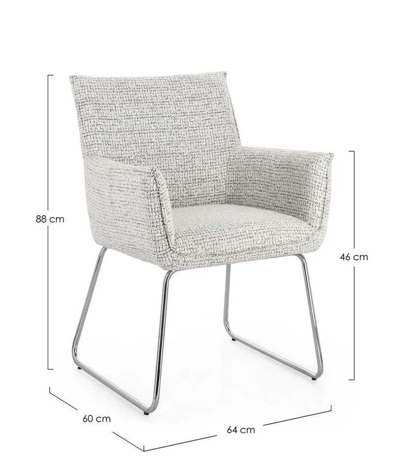 Set di 2 Sedie con Braccioli in Tessuto Tweed e Gambe in Acciaio - EVELYN