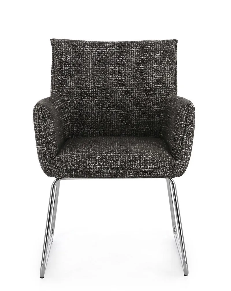 Set di 2 Sedie con Braccioli in Tessuto Tweed e Gambe in Acciaio - EVELYN