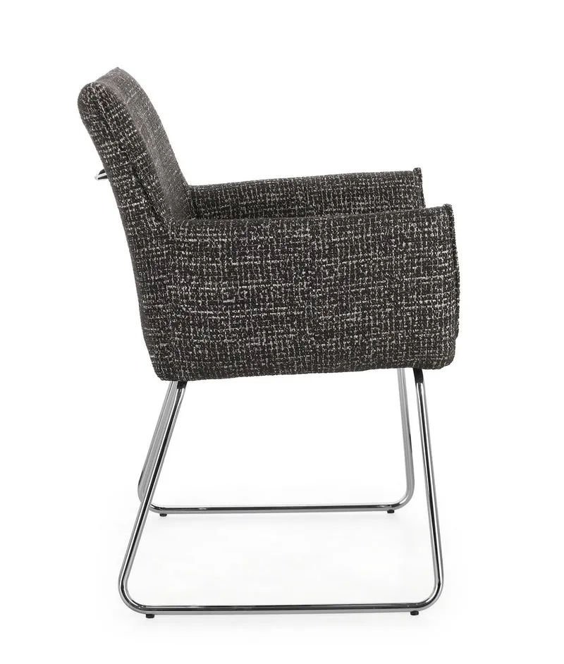 Set di 2 Sedie con Braccioli in Tessuto Tweed e Gambe in Acciaio - EVELYN