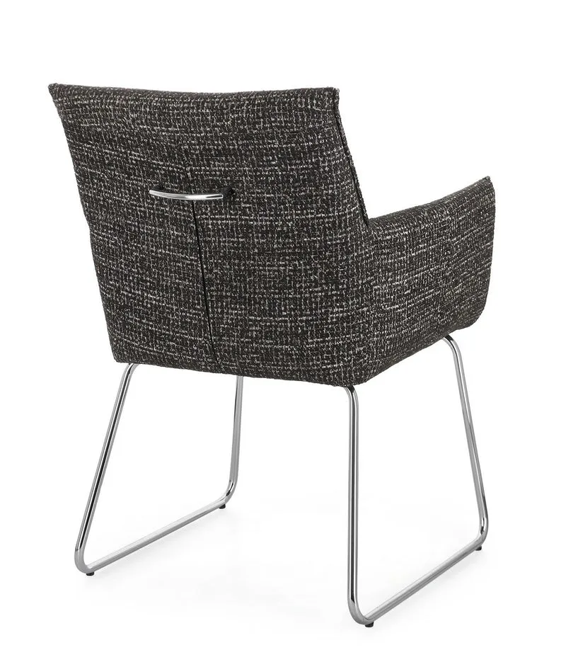 Set di 2 Sedie con Braccioli in Tessuto Tweed e Gambe in Acciaio - EVELYN