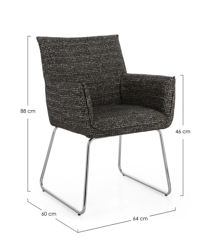 Set di 2 Sedie con Braccioli in Tessuto Tweed e Gambe in Acciaio - EVELYN