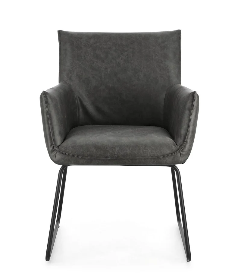 Set di 2 Sedie con Braccioli in Tessuto Tweed e Gambe in Acciaio - EVELYN