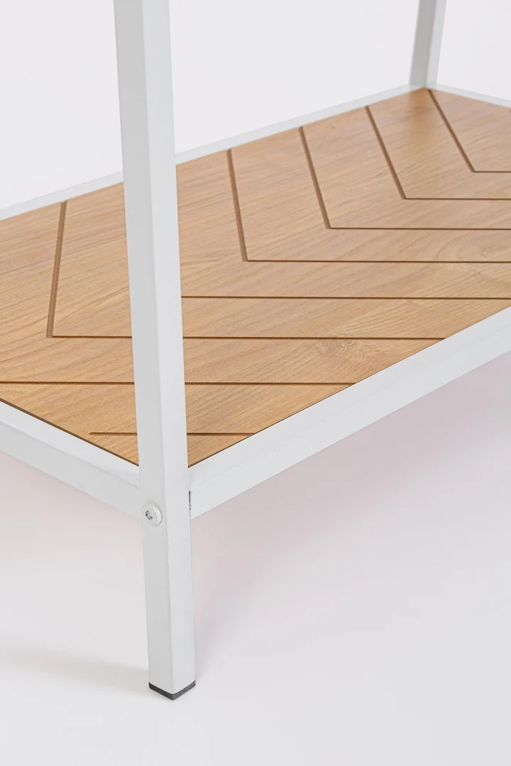 Appendiabiti da Terra in Acciaio Bianco con Ripiano in Legno - APPENDIABITI