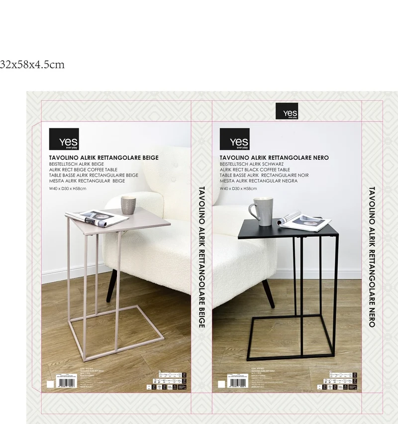 Set di 4 Tavolini Laterali in Acciaio Verniciato Nero 40x58h - ALRIK