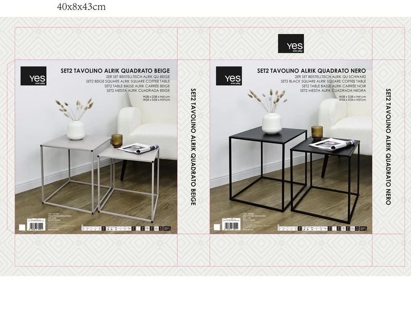 Set di 4 Tavolini Quadrati in Acciaio Verniciato Stile Industrial - ALRIK