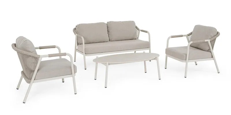 Set da 4 Salotto da Giardino in Alluminio e Corda con Cuscini - MIRAVET