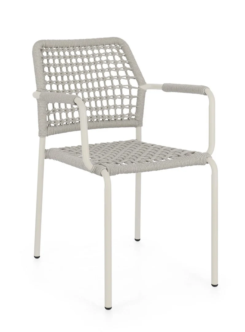 Set di 4 Sedie da Esterno con Braccioli in Alluminio e Corda Intrecciata Impilabili - RAJADA