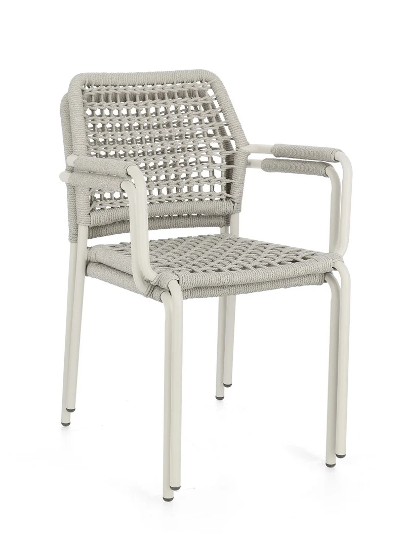 Set di 4 Sedie da Esterno con Braccioli in Alluminio e Corda Intrecciata Impilabili - RAJADA