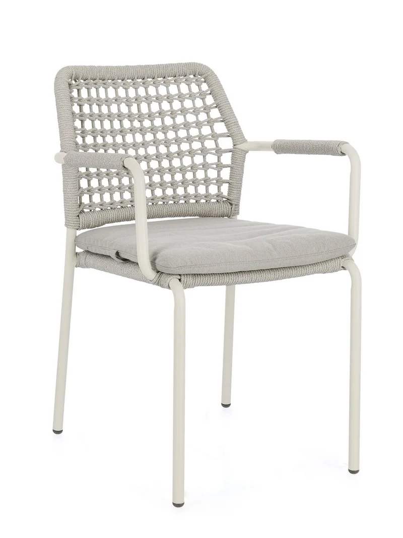 Set di 4 Sedie da Esterno con Braccioli in Alluminio e Corda Intrecciata Impilabili - RAJADA