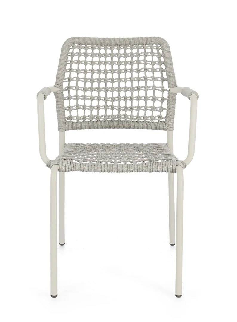 Set di 4 Sedie da Esterno con Braccioli in Alluminio e Corda Intrecciata Impilabili - RAJADA