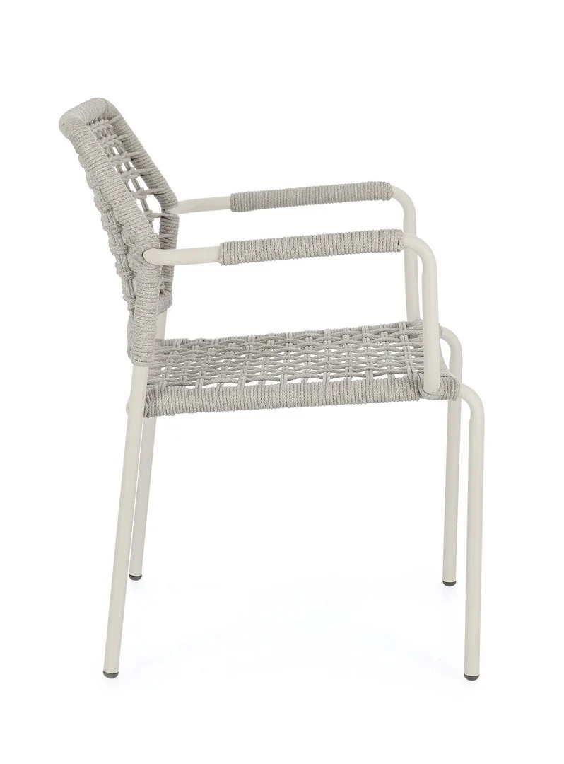 Set di 4 Sedie da Esterno con Braccioli in Alluminio e Corda Intrecciata Impilabili - RAJADA
