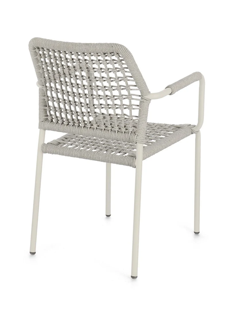 Set di 4 Sedie da Esterno con Braccioli in Alluminio e Corda Intrecciata Impilabili - RAJADA