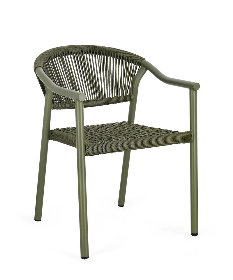 Set di 4 Sedie da Esterno con Braccioli in Alluminio e Corda Intrecciata Impilabili - CANARIAS