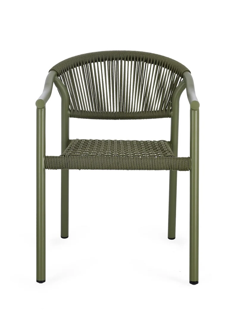 Set di 4 Sedie da Esterno con Braccioli in Alluminio e Corda Intrecciata Impilabili - CANARIAS