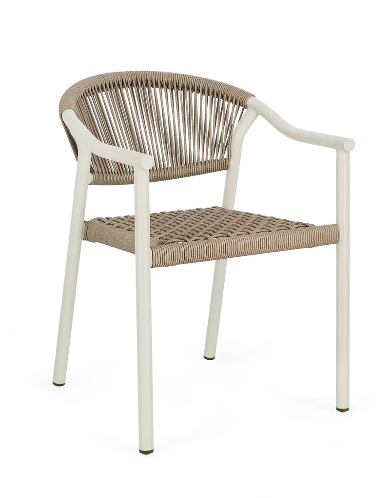 Set di 4 Sedie da Esterno con Braccioli in Alluminio e Corda Intrecciata - CANARIAS