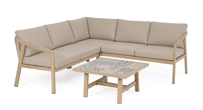 Set salotto angolare da esterno in alluminio con cuscini e tavolino - KALIMERA