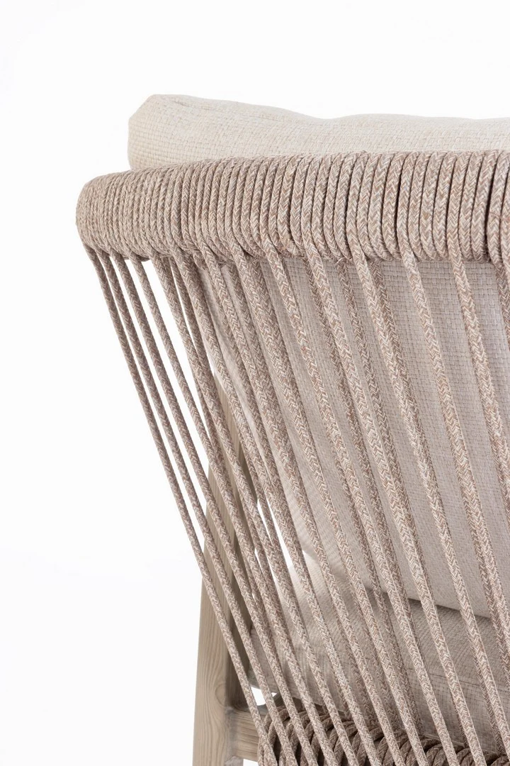 Set di 4 Sedie da Esterno con Braccioli e Cuscini in Alluminio Effetto Legno con Intreccio in Corda - KALIMERA