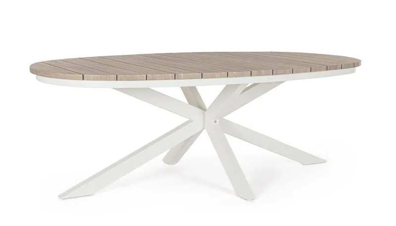 Tavolo da Giardino Ovale in Alluminio Effetto Legno 218x115 cm - ZELMAR