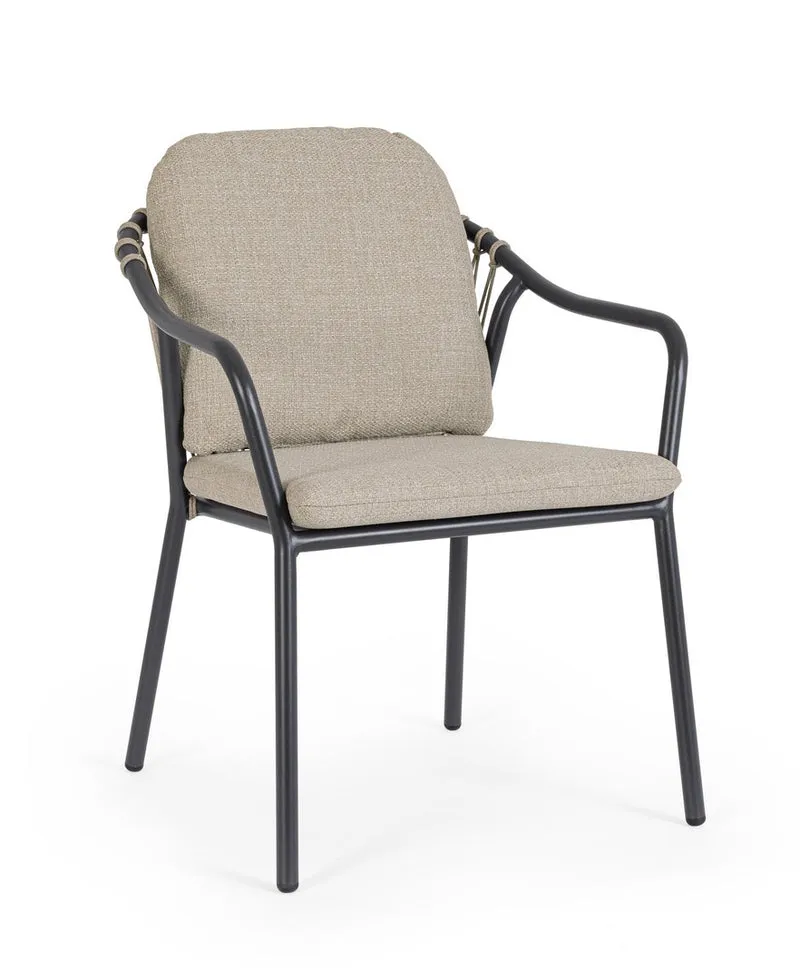 Set di 4 Sedie da Giardino in Alluminio con Braccioli e Cuscini - EDVIGE