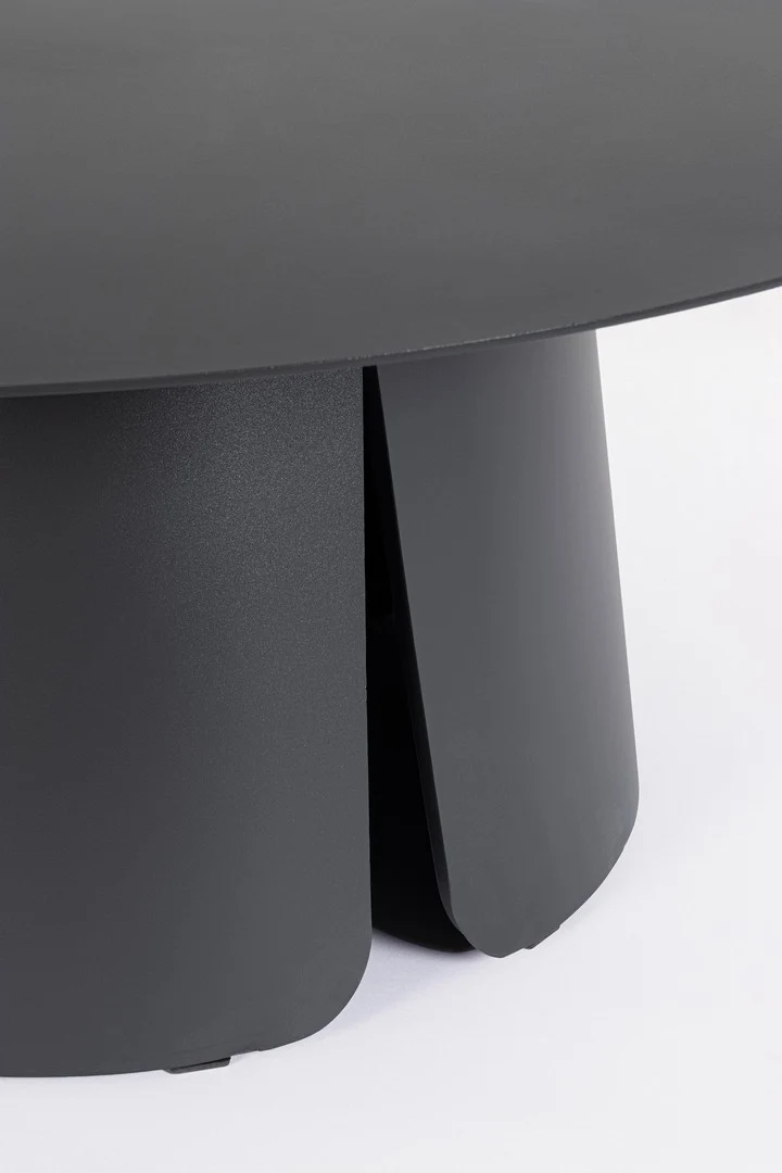 Set di 2 Tavolini Rotondi in Alluminio con Piano Effetto Legno Antracite - HAYDEN