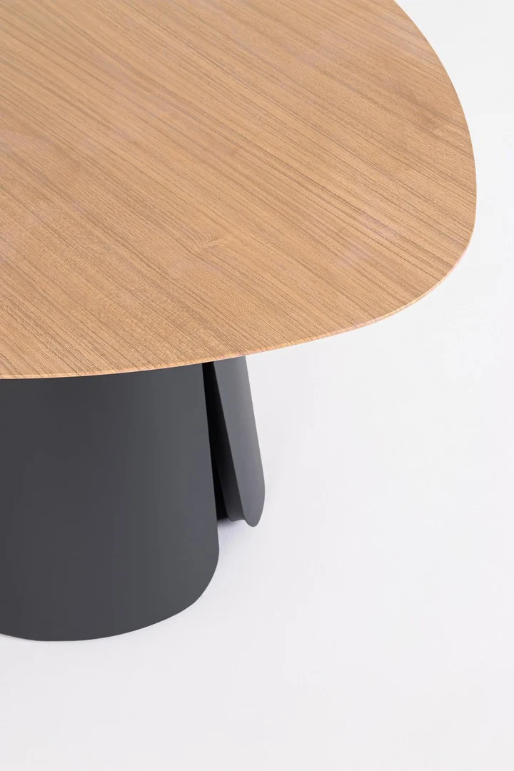 Set di 2 Tavolini Rotondi in Alluminio con Piano Effetto Legno Antracite - HAYDEN