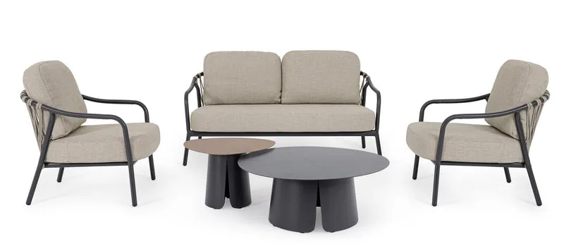 Set di 2 Tavolini Rotondi in Alluminio con Piano Effetto Legno Antracite - HAYDEN