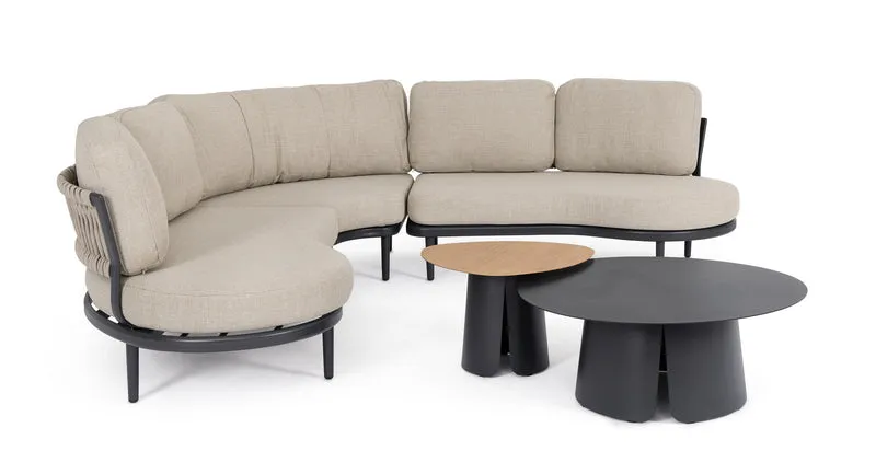 Set di 2 Tavolini Rotondi in Alluminio con Piano Effetto Legno Antracite - HAYDEN