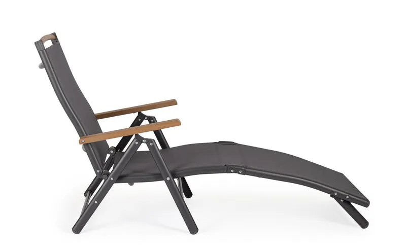 Set di 2 Sedie Sdraio Pieghevoli in Alluminio con Textilene e Braccioli in Polywood - STEAMER