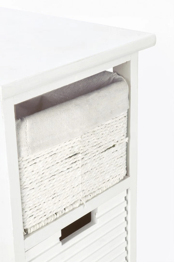 Cassettiera Alta 5 Cassetti in Legno Bianco con Intreccio - LEONIE