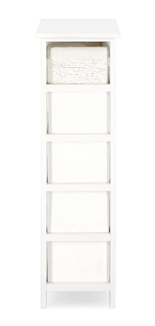 Cassettiera Alta 5 Cassetti in Legno Bianco con Intreccio - LEONIE