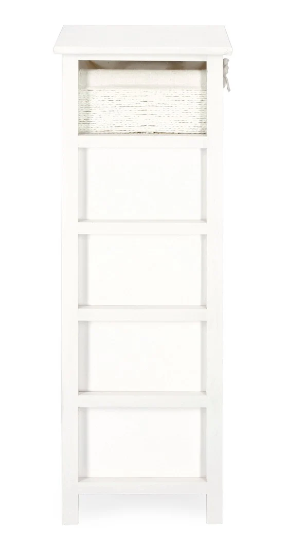Cassettiera Alta 5 Cassetti in Legno Bianco con Intreccio - LEONIE