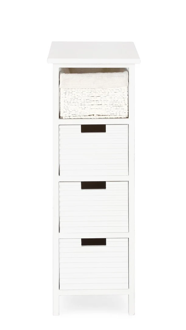 Cassettiera Bianca 4 Cassetti in MDF con Intreccio di Carta - LEONIE