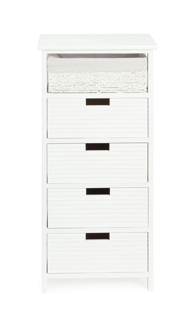 Cassettiera 5 Cassetti in MDF con Intreccio di Carta Bianco - LEONIE
