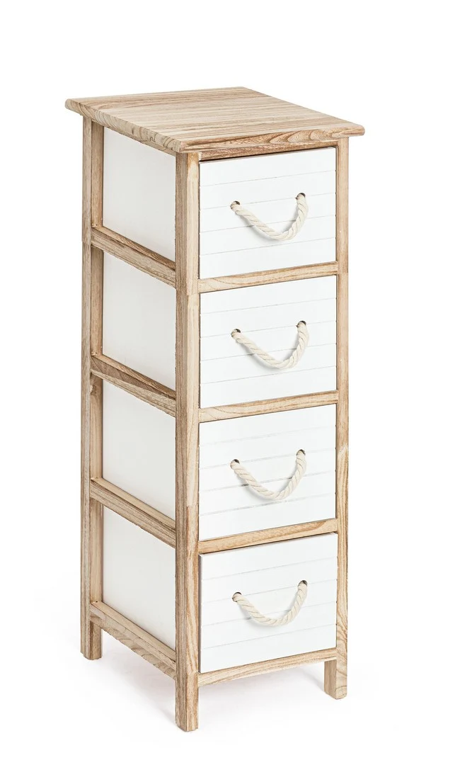 Cassettiera 4 Cassetti in Legno Stile Marino con Maniglie in Corda - YVETTE