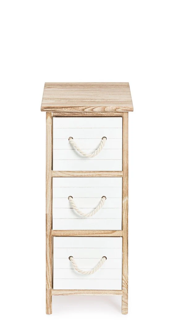 Cassettiera 3 Cassetti in Legno Naturale e Bianco con Maniglie in Corda - YVETTE