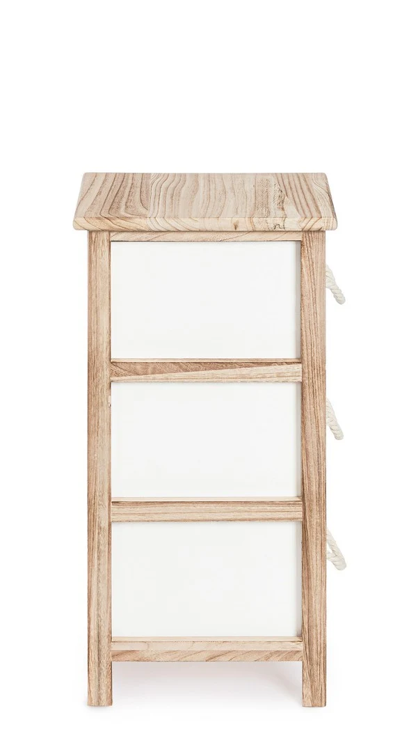 Cassettiera 3 Cassetti in Legno Naturale e Bianco con Maniglie in Corda - YVETTE
