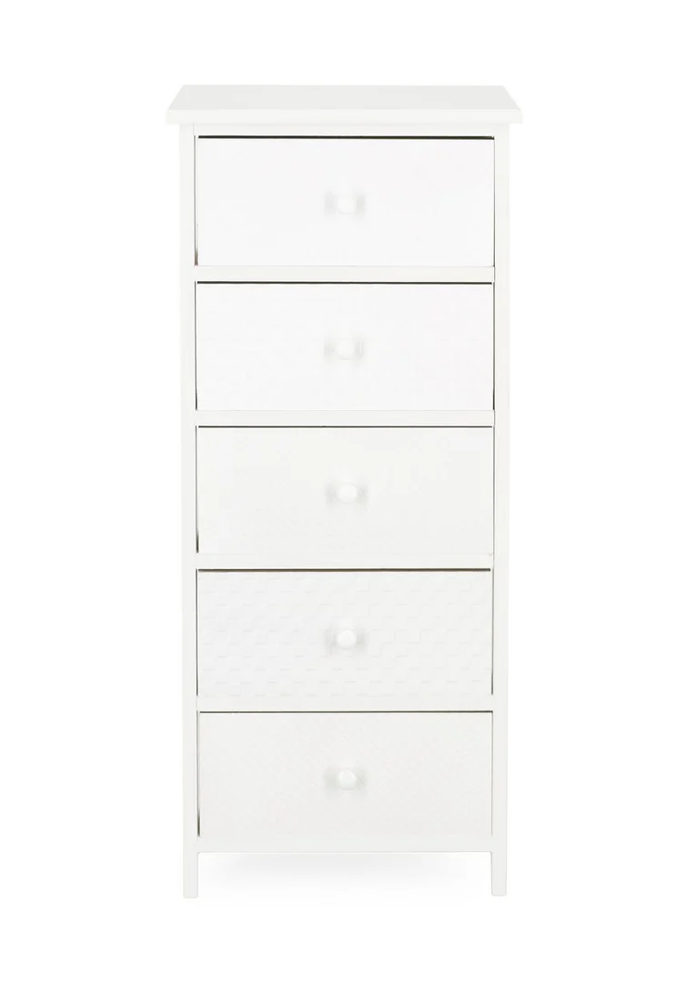 Cassettiera Alta 5 Cassetti in Legno Bianco 40x29 cm - NADYA