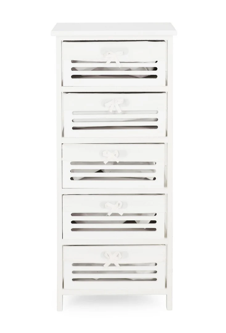 Cassettiera in Legno Bianco 5 Cassetti Stile Shabby Chic - LENY