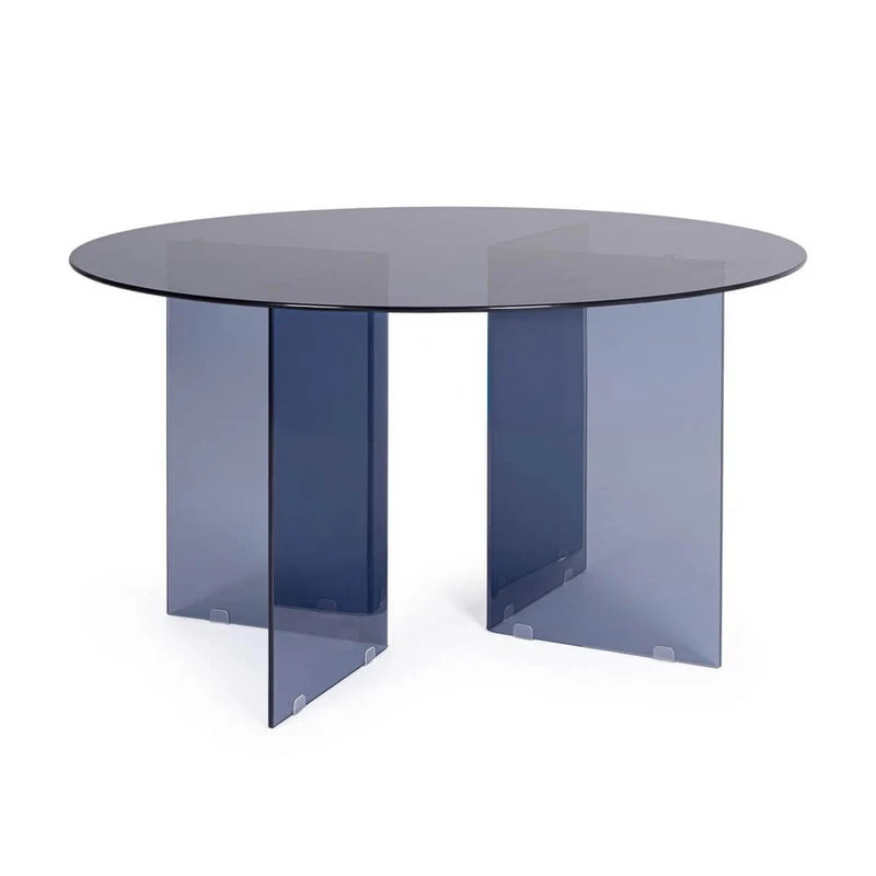 Tavolo da Pranzo Rotondo in Vetro Temperato Blu D130 - IRIDE
