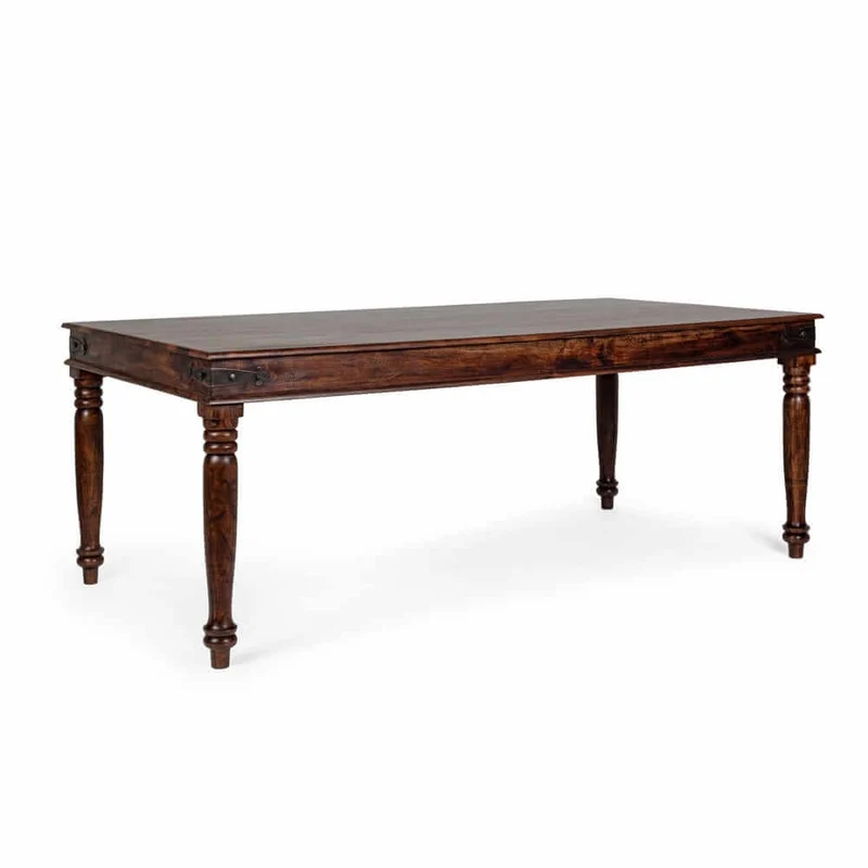 Tavolo da pranzo in legno di acacia massiccia gambe tornite stile etnico 200x100 - MUMBAI