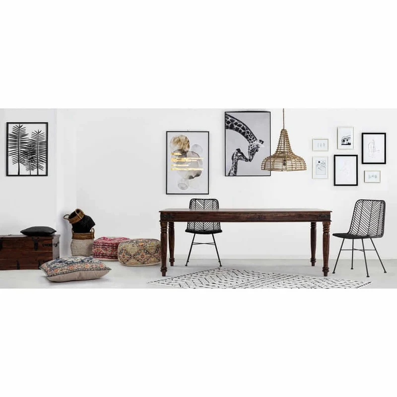 Tavolo da pranzo in legno di acacia massiccia gambe tornite stile etnico 200x100 - MUMBAI