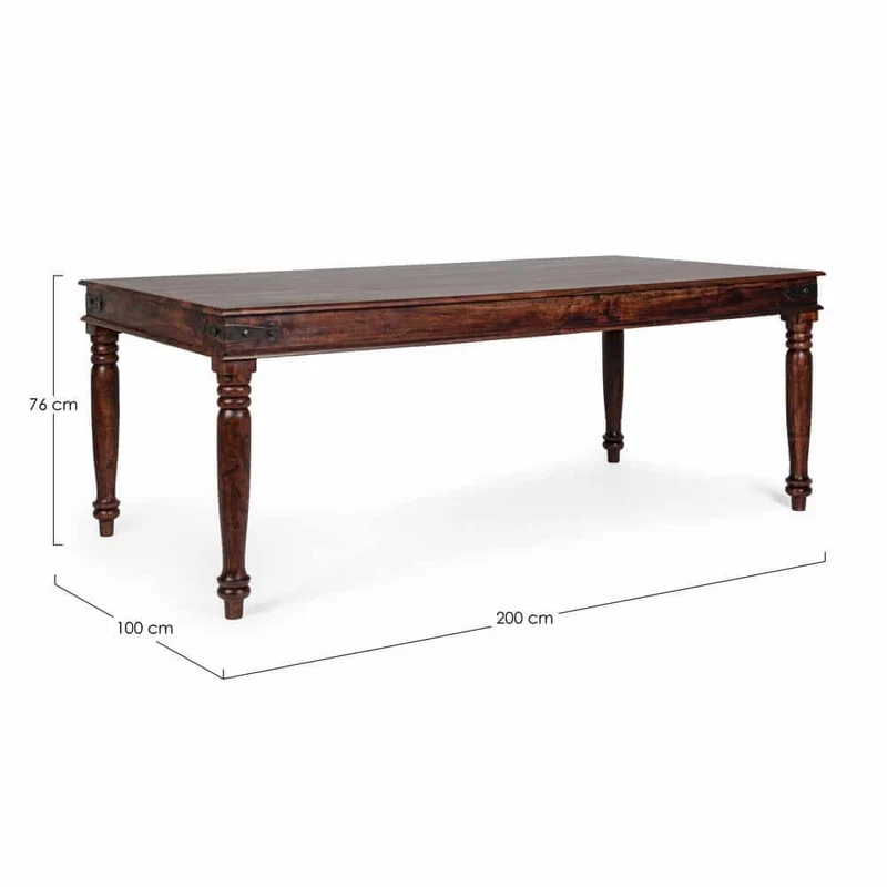 Tavolo da pranzo in legno di acacia massiccia gambe tornite stile etnico 200x100 - MUMBAI